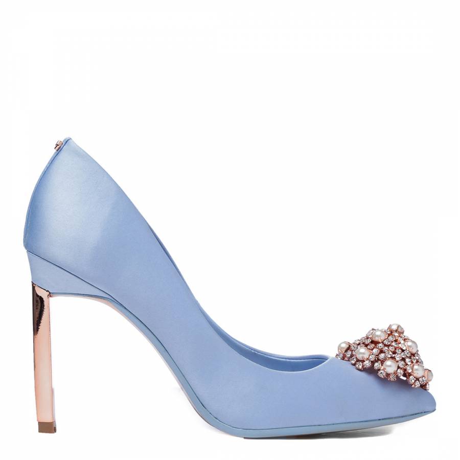 blue satin court shoes