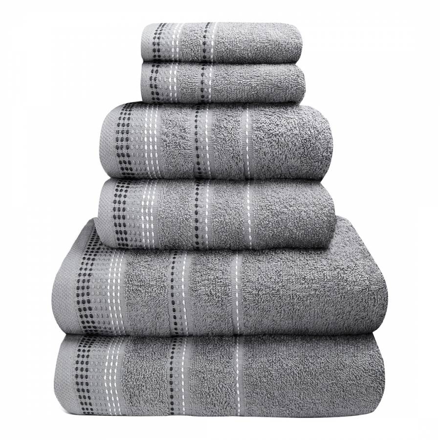 Berkley Set of 6 Towels, Silver - BrandAlley