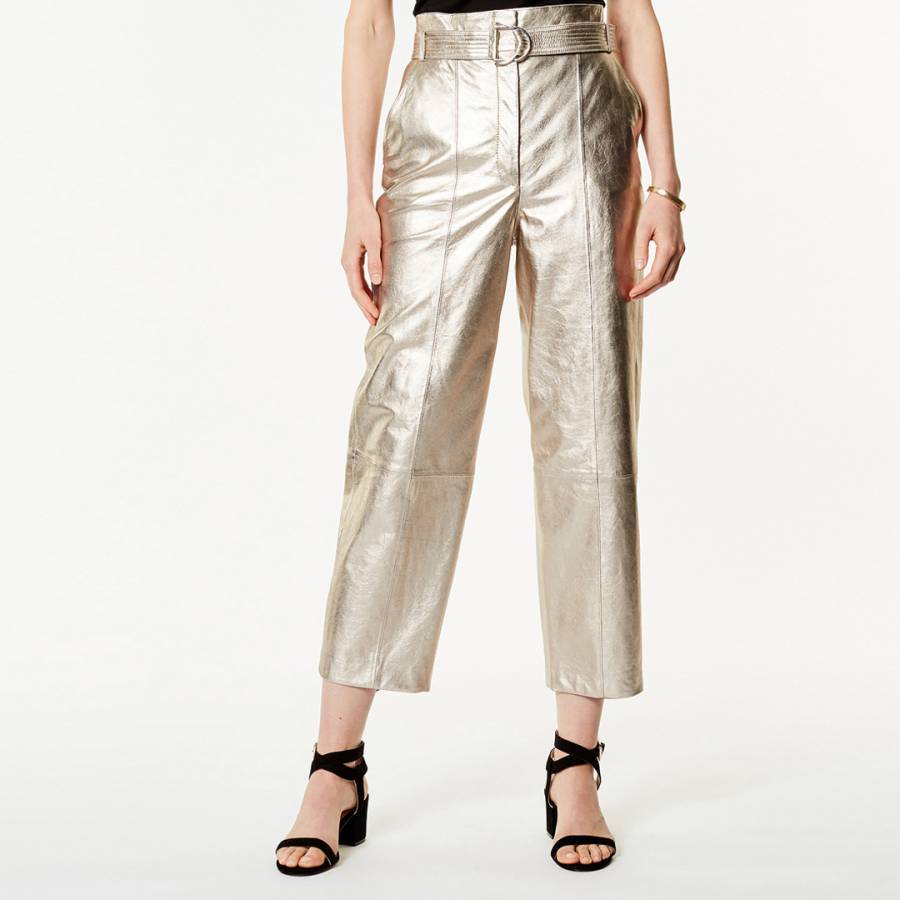 Gold Metallic Leather Trousers - BrandAlley