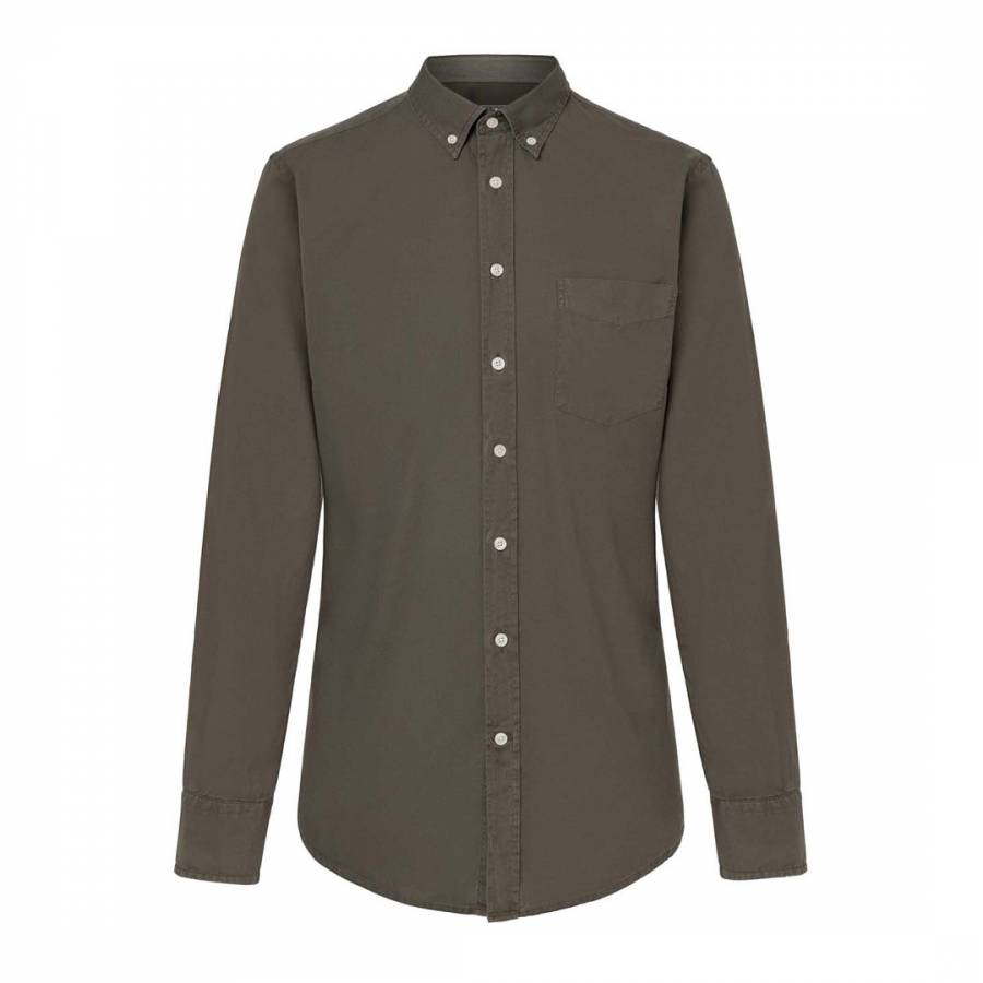 Dark Green Garment Dye Oxford Slim Cotton Shirt - BrandAlley
