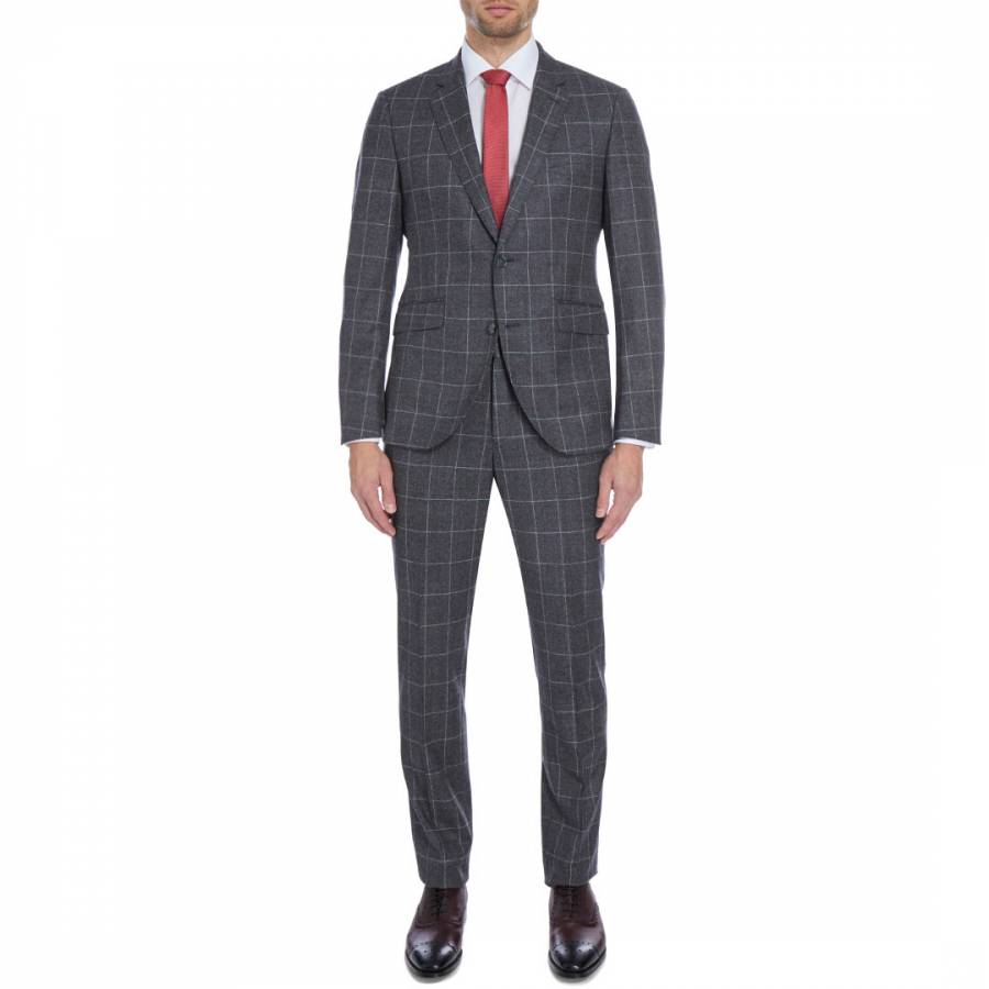 Grey Textured Check Wool Suit - BrandAlley