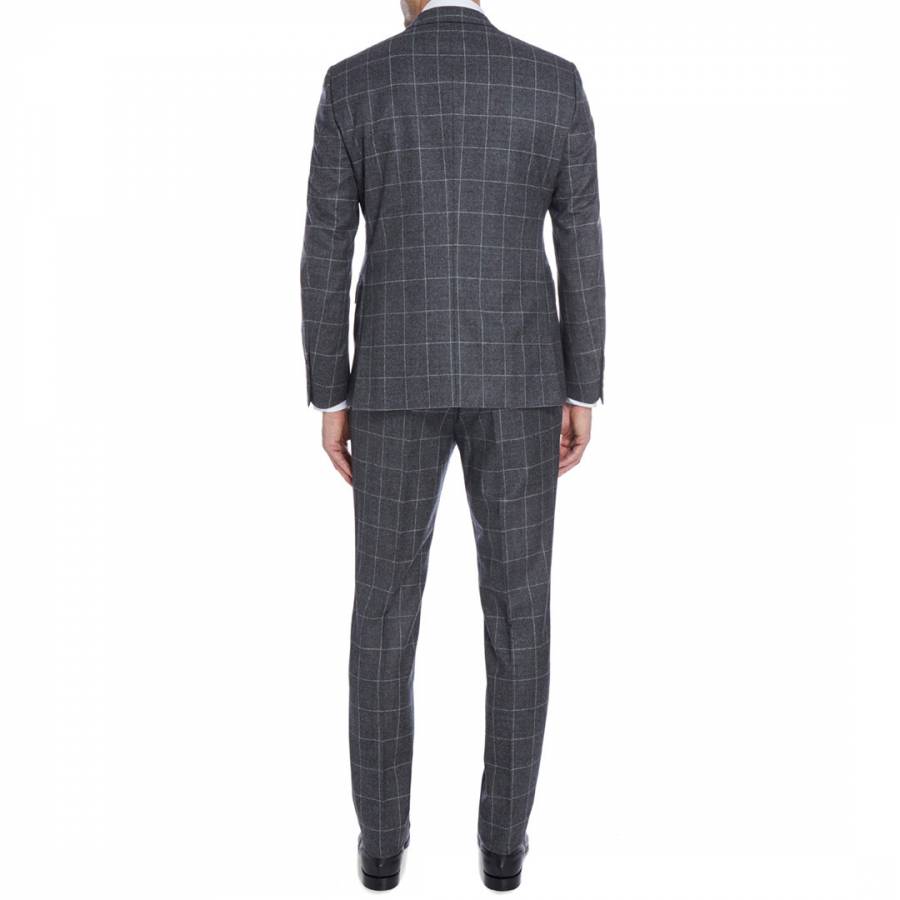 Grey Textured Check Wool Suit - BrandAlley
