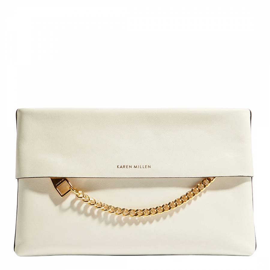 White Leather Chain Clutch Bag - BrandAlley