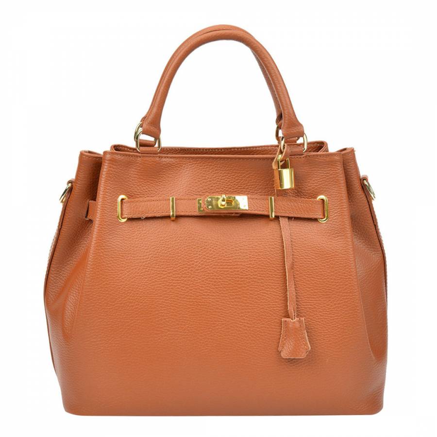 Cognac Leather Isabella Rhea Top Handle Bag - BrandAlley