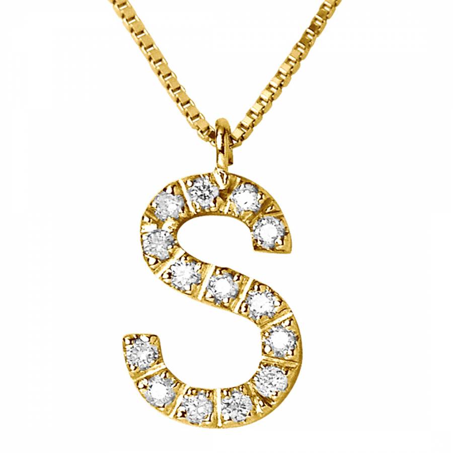 Yellow Gold Letter S Diamond Necklace - BrandAlley