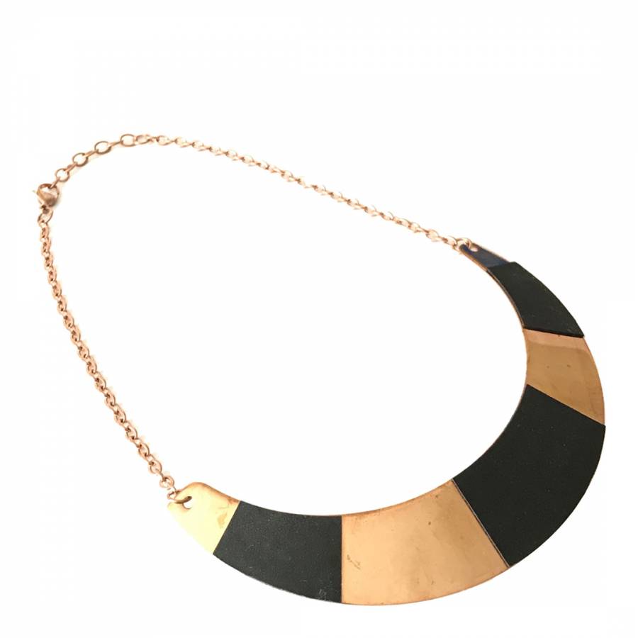 18k Rose Gold & Black Leather Collar Necklace - BrandAlley