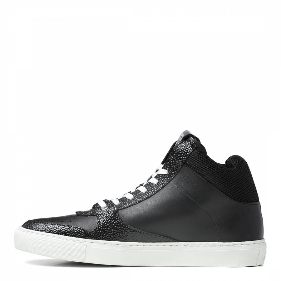 Black Leather \u0026 Mesh Hi-Top Sneakers 