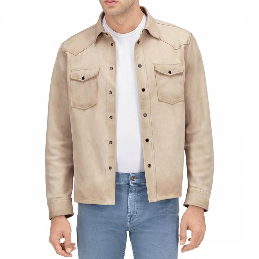 Cream Suede Leather Overshirt Jacket - BrandAlley