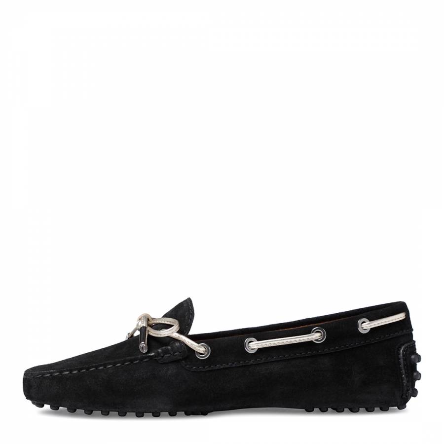 Black Suede Bow Moccasins - BrandAlley