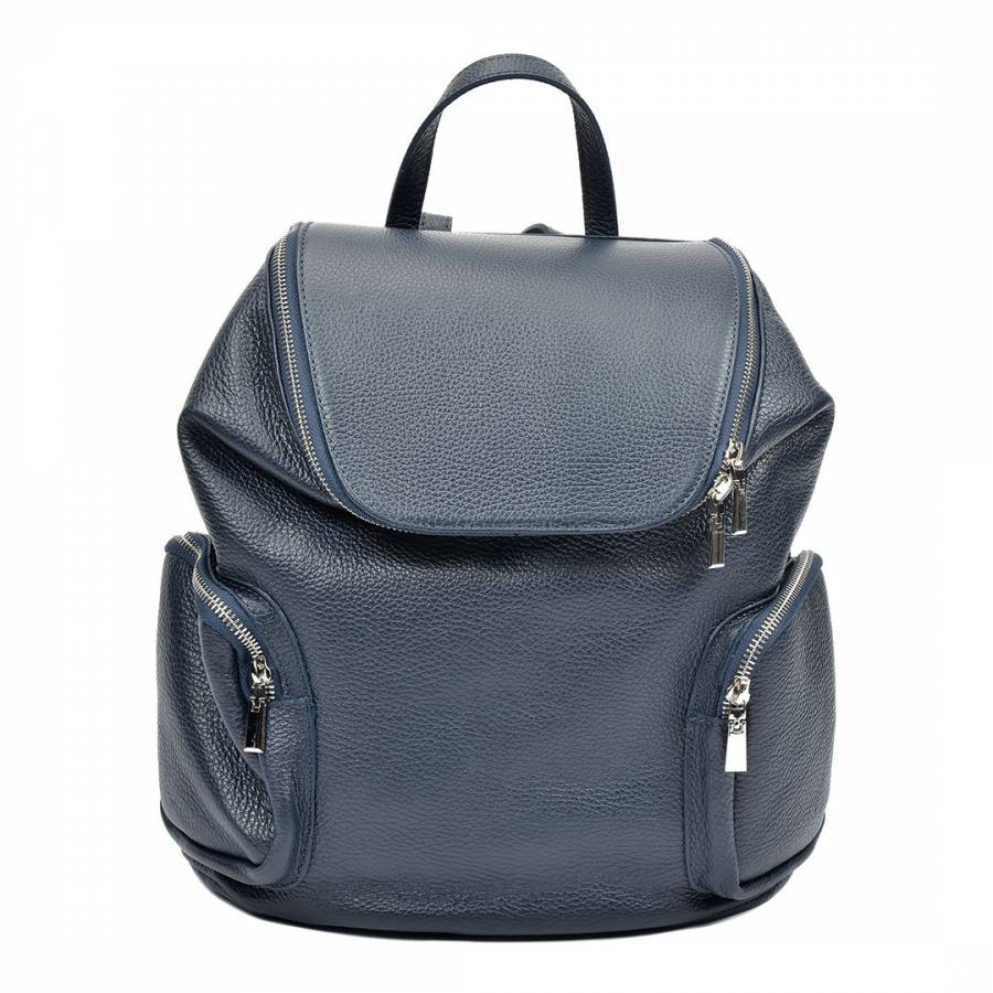 Blue Slouchy Leather Backpack - BrandAlley