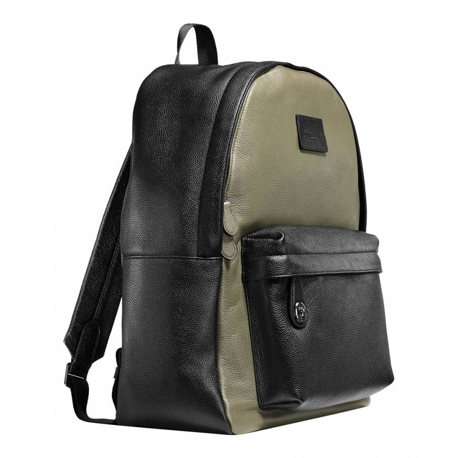 Black / Khaki Refined Leather Colour- Block Campus Backpack - BrandAlley