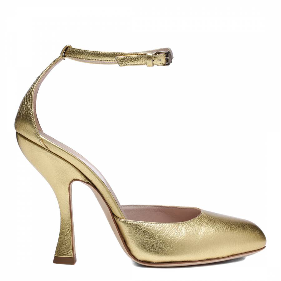 Gold Leather Olly Ankle Strap Heeled Shoes - BrandAlley