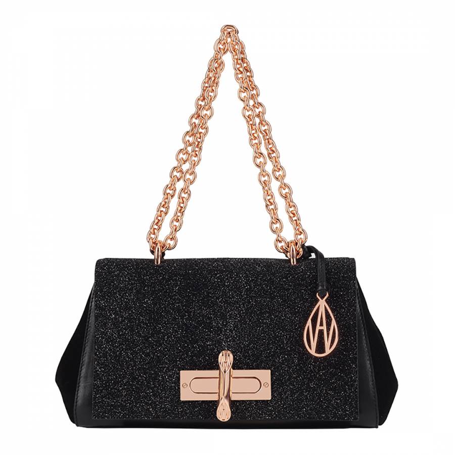 Black Crystal Leather Baguette Redmayne Bag - BrandAlley