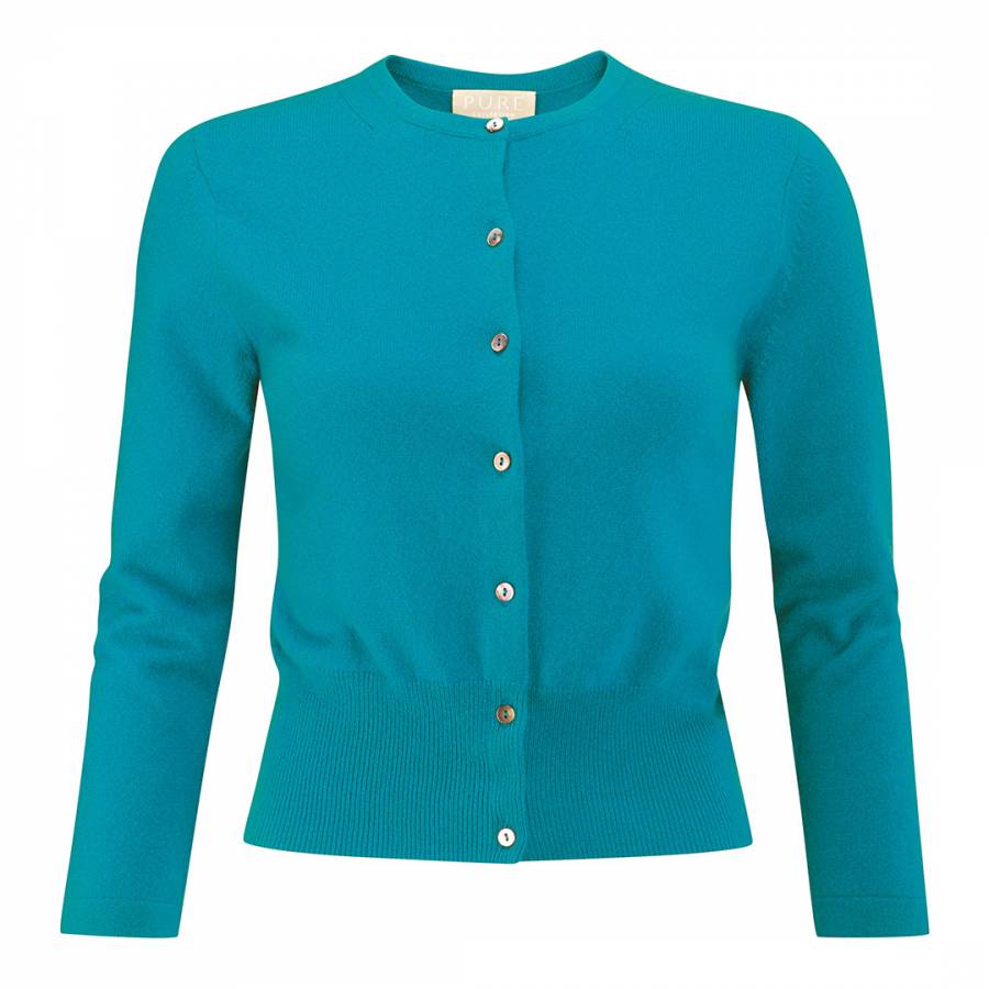 Dark Turquoise Cashmere Cropped Cardigan - BrandAlley