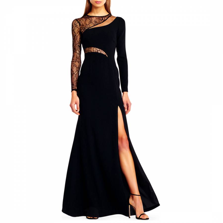 Black Crepe And Lace Dress - BrandAlley