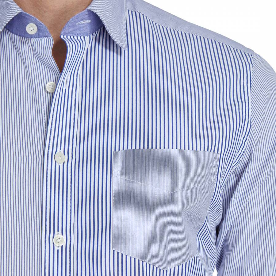 Blue/White Multi Panel Slim Cotton Shirt - BrandAlley