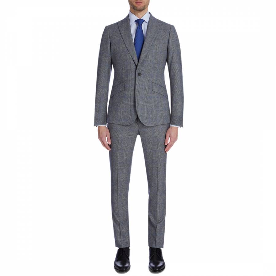 Grey/Blue Mayfair Sheep Wool Check Suit - BrandAlley