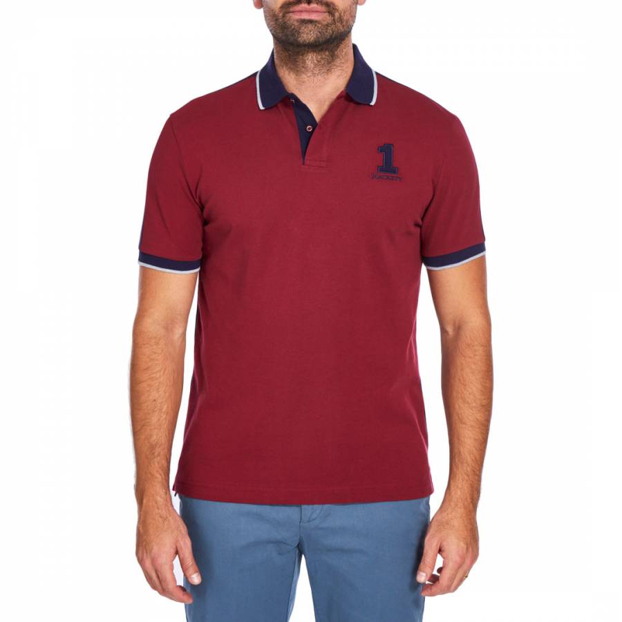 Burgundy Numbered Contrast Cotton Polo Top - BrandAlley
