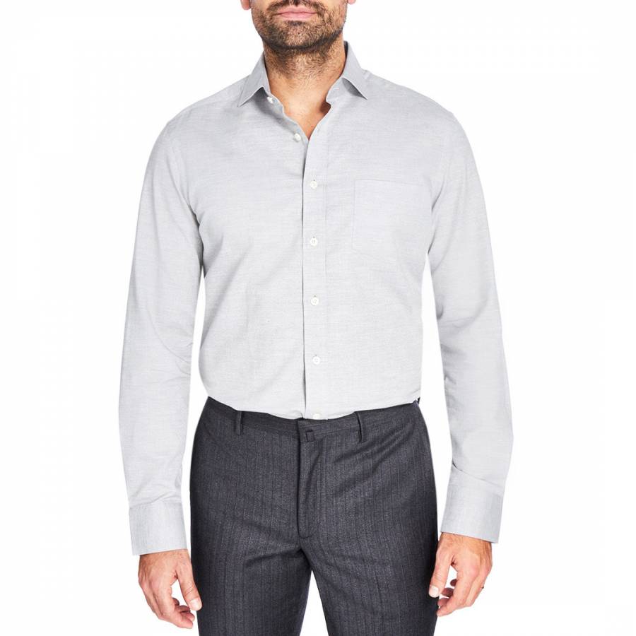 Grey Kent Weave Cotton Shirt - BrandAlley