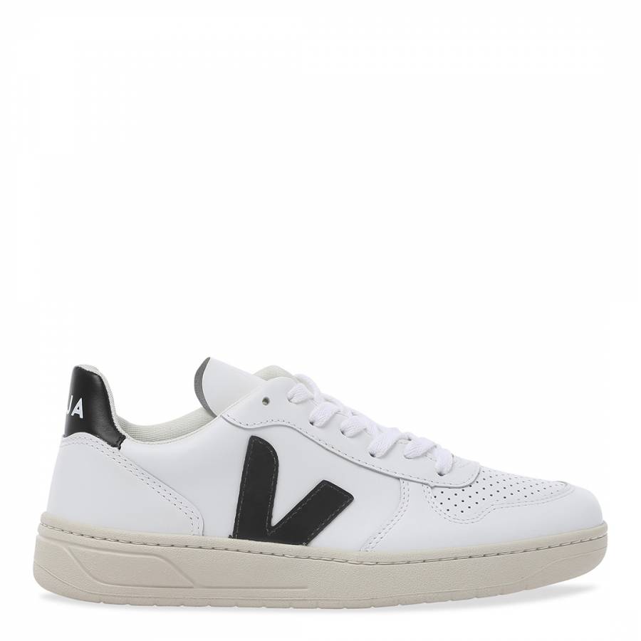V-10 White Black Leather Sneaker - BrandAlley