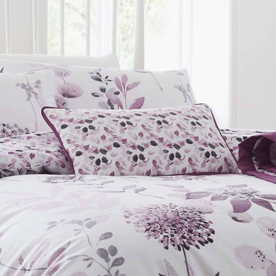 Inky Floral Boudoir Cushion, Mauve - BrandAlley