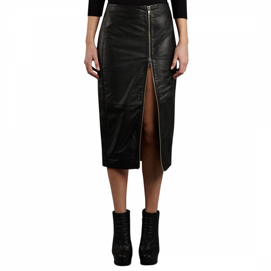Black Jowett Longline Leather Pencil Skirt - BrandAlley
