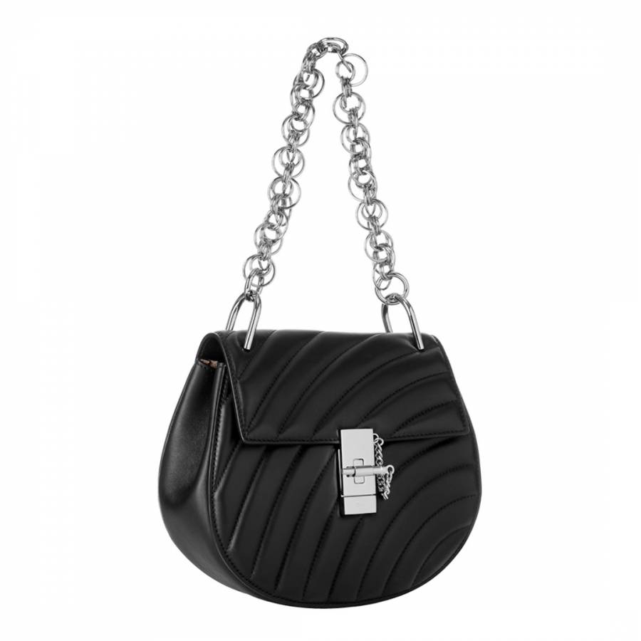 Black Chloe Drew Quilted Large Silver Chain Shoulder Bag - BrandAlley