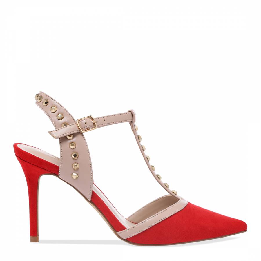 Red Suedette Kankan Studded Court Shoes - BrandAlley