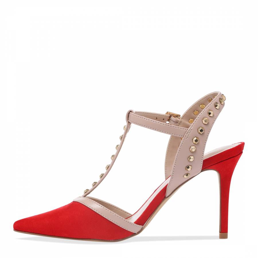 Red Suedette Kankan Studded Court Shoes - BrandAlley