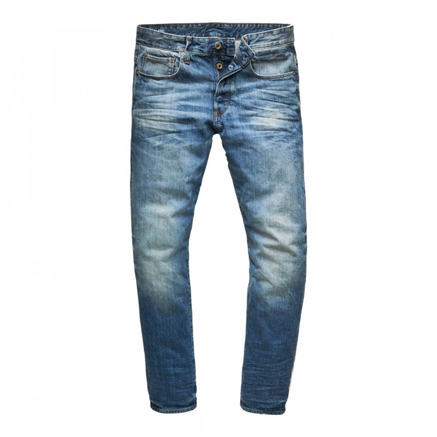 Mid Blue 3301 Cotton Tapered Jeans - BrandAlley