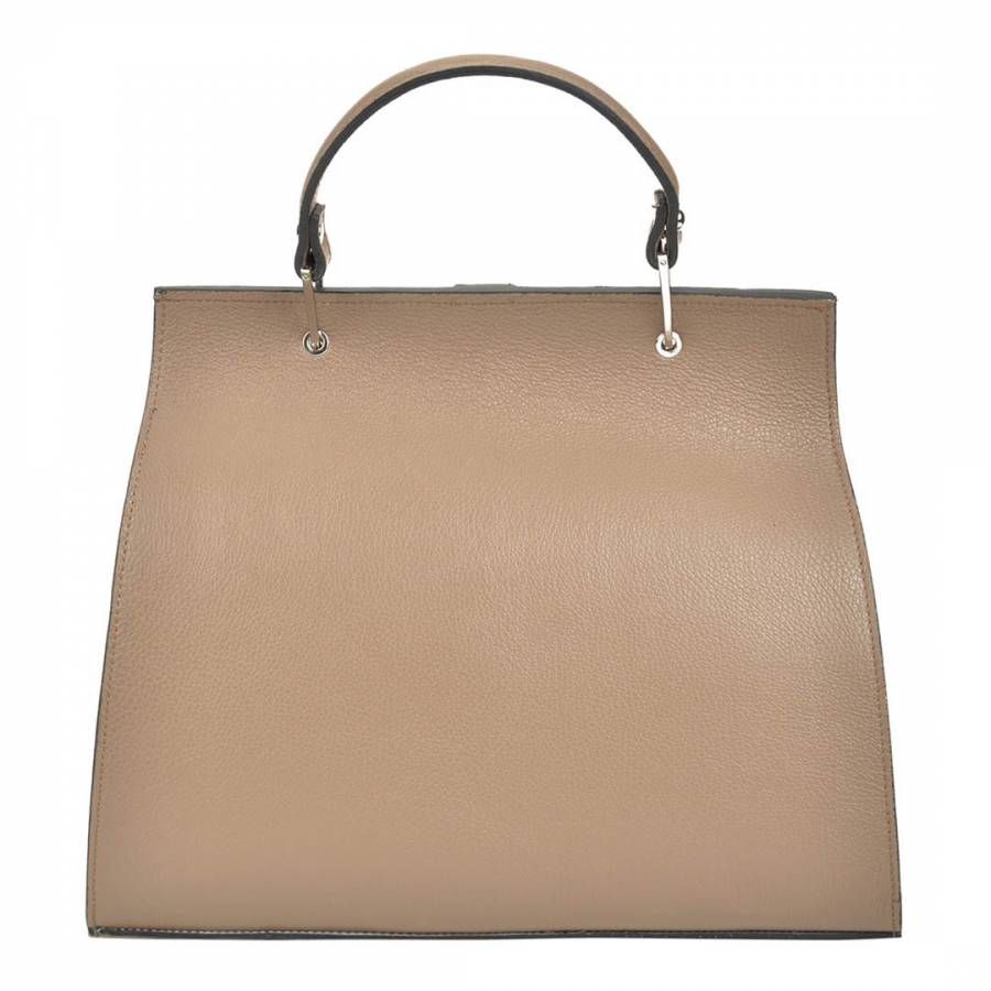 Beige Leather Top Handle Tote Bag - BrandAlley