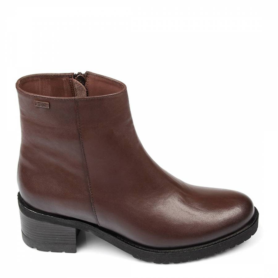 Chocolate Brown Leather Heeled Ankle Boots - BrandAlley