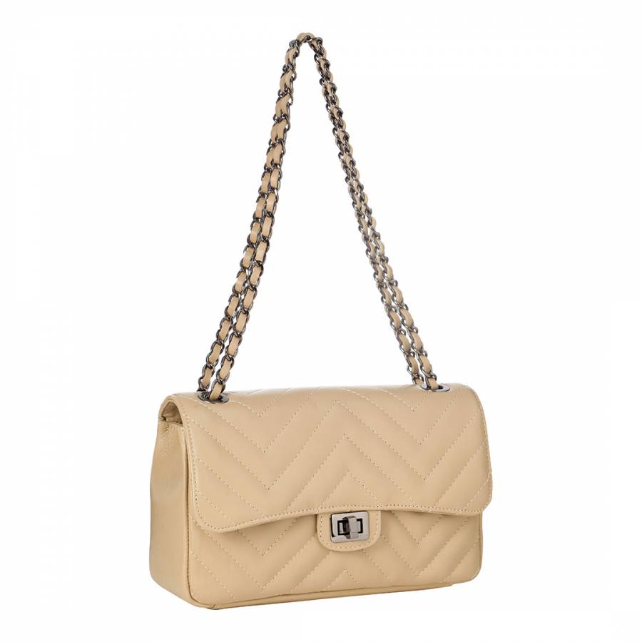 Taupe Zigzag Quilted Cross Body Bag - BrandAlley