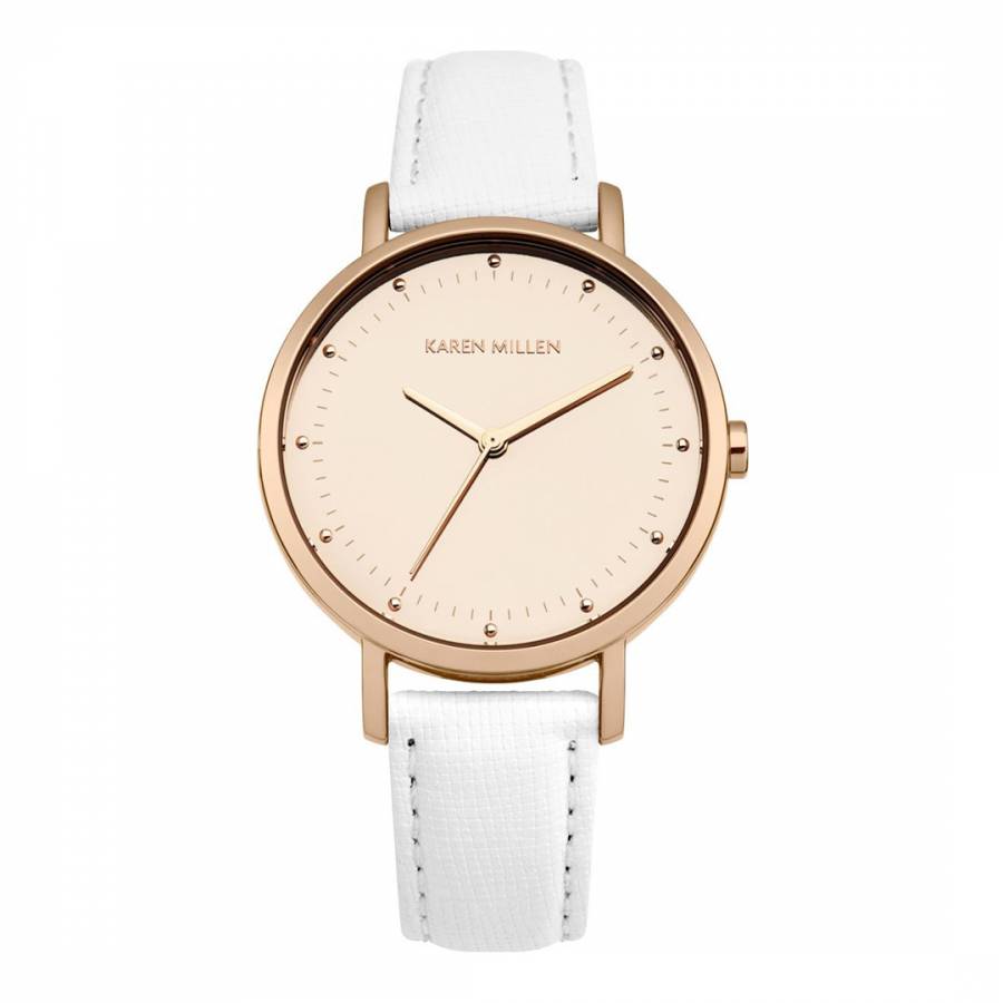 White Saffiano Leather Round Watch - BrandAlley