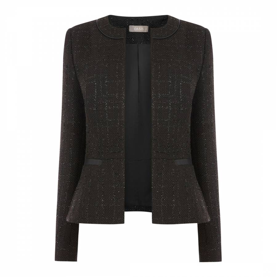 Black Button Sparkle Tweed Jacket - BrandAlley