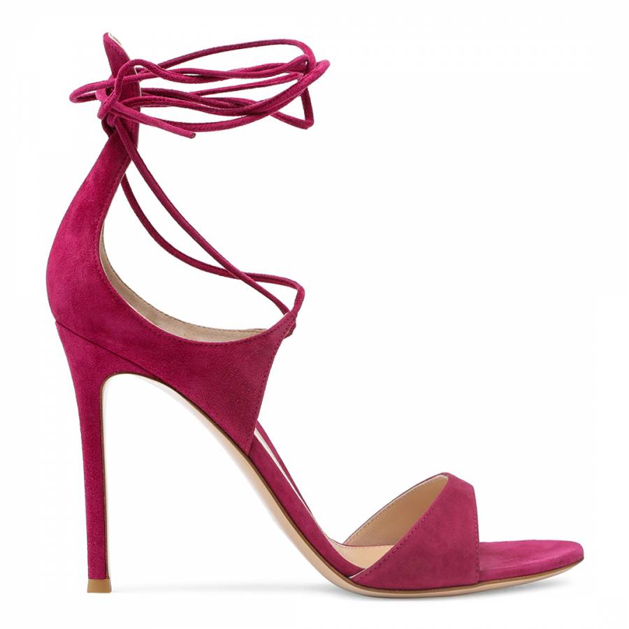 Flamingo Pink Suede Lace Up Heeled Sandals - BrandAlley