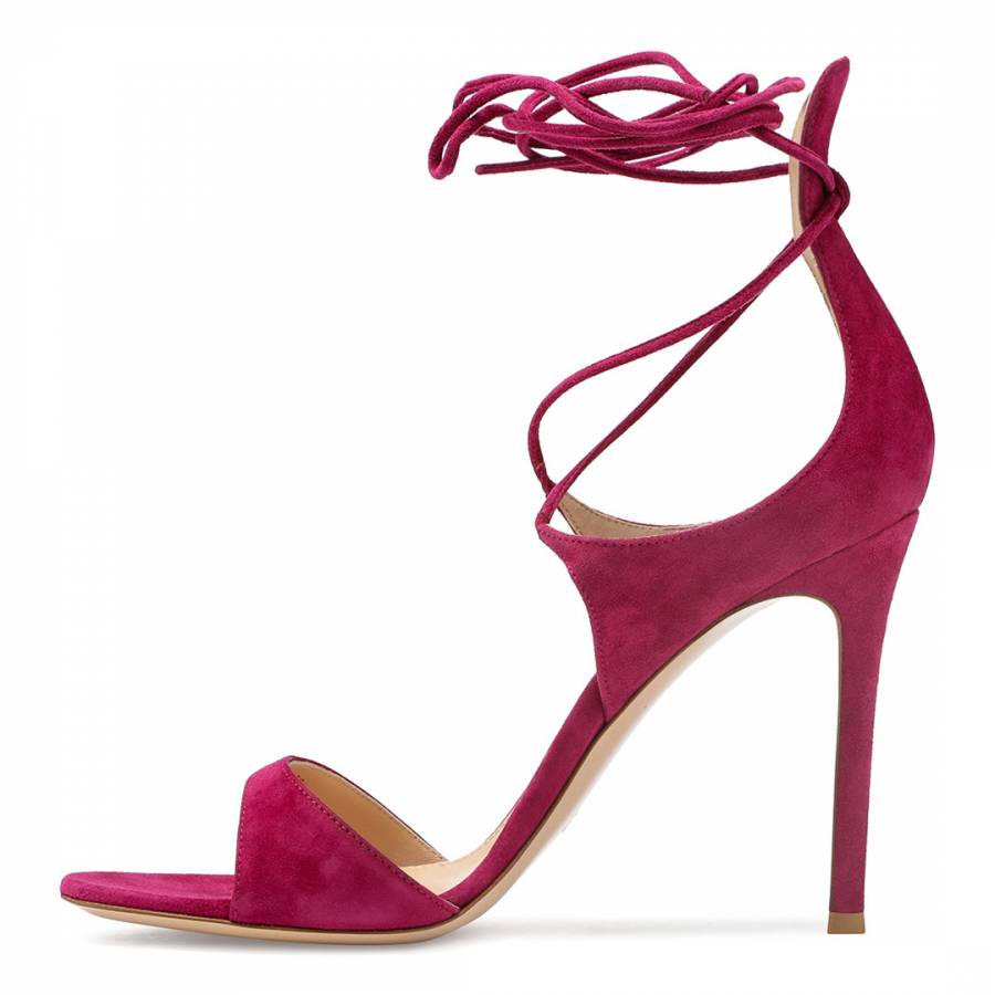 Flamingo Pink Suede Lace Up Heeled Sandals - BrandAlley