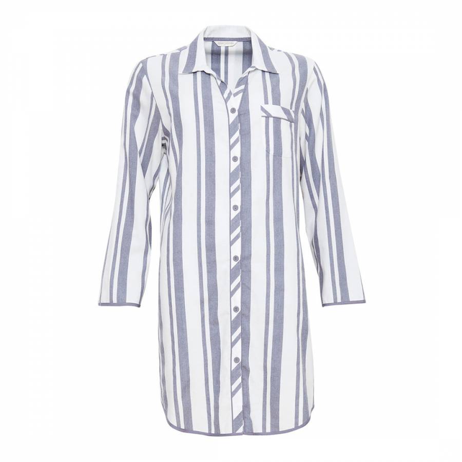 Grey / White Fifi Woven Long Sleeve Brushed Stripe Nightshirt - BrandAlley