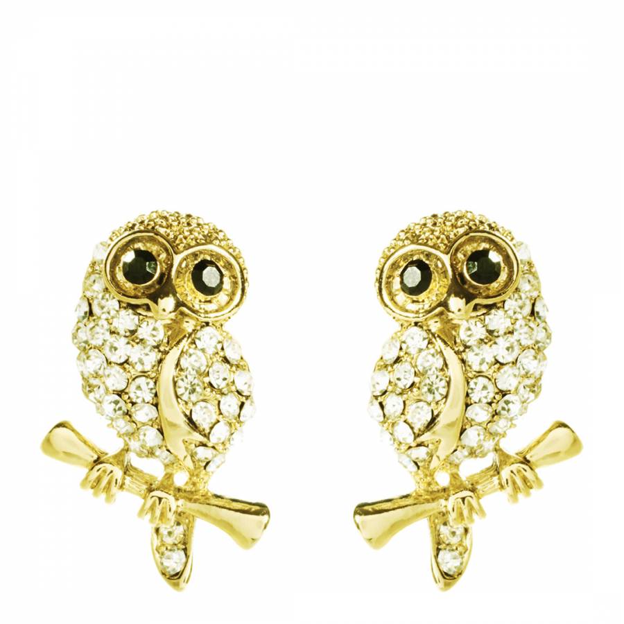 Gold Baby Owl Crystal Stud Earrings - BrandAlley