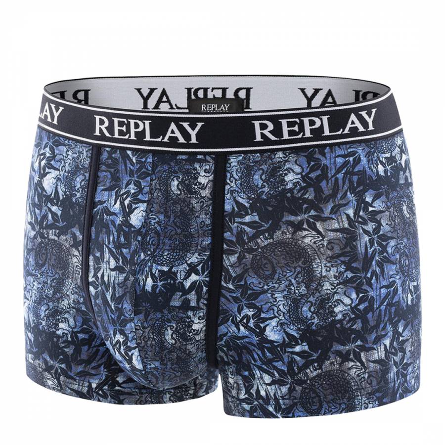 Blue Multi Printed Stretch Cotton Boxer Shorts - BrandAlley