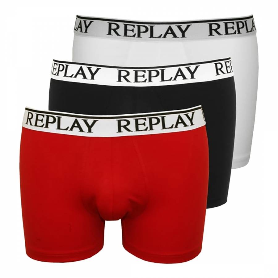 Red Multi 3 Pack Stretch Cotton Boxer Shorts - BrandAlley