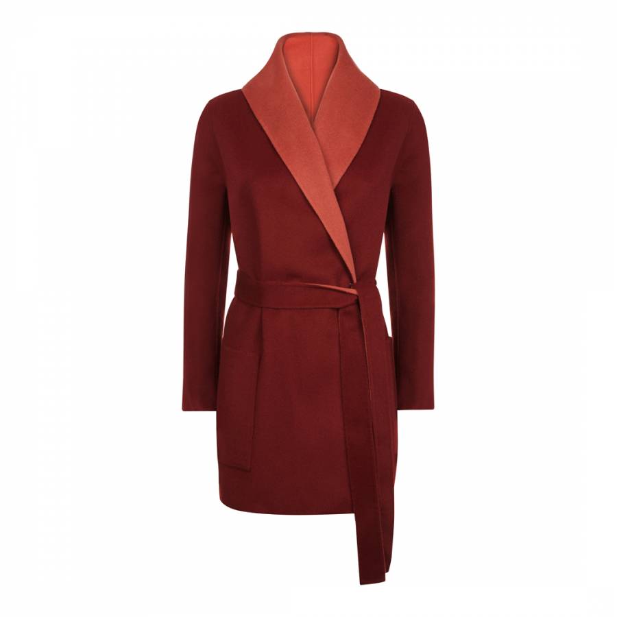 Burgundy Double Face Shawl Collar Duster Coat - BrandAlley