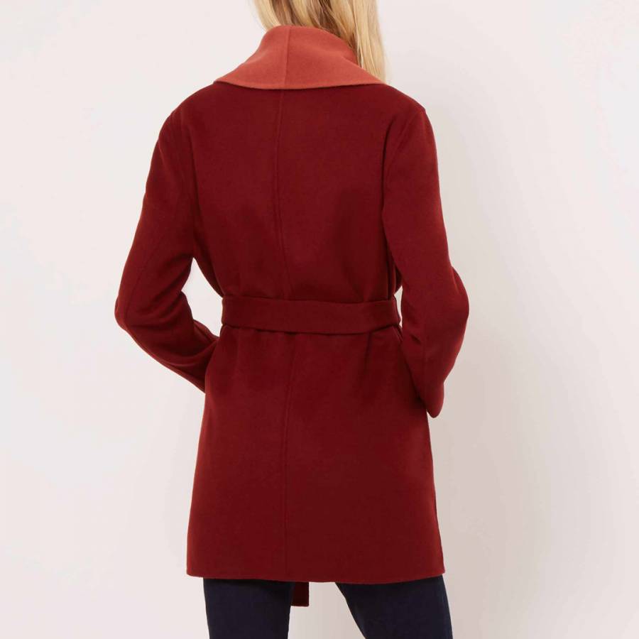 Burgundy Double Face Shawl Collar Duster Coat - BrandAlley