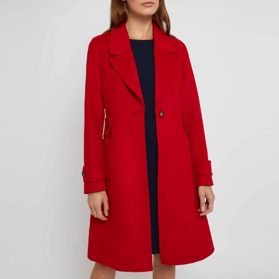 Red Wool Button Waist Fitted Wool Coat - BrandAlley