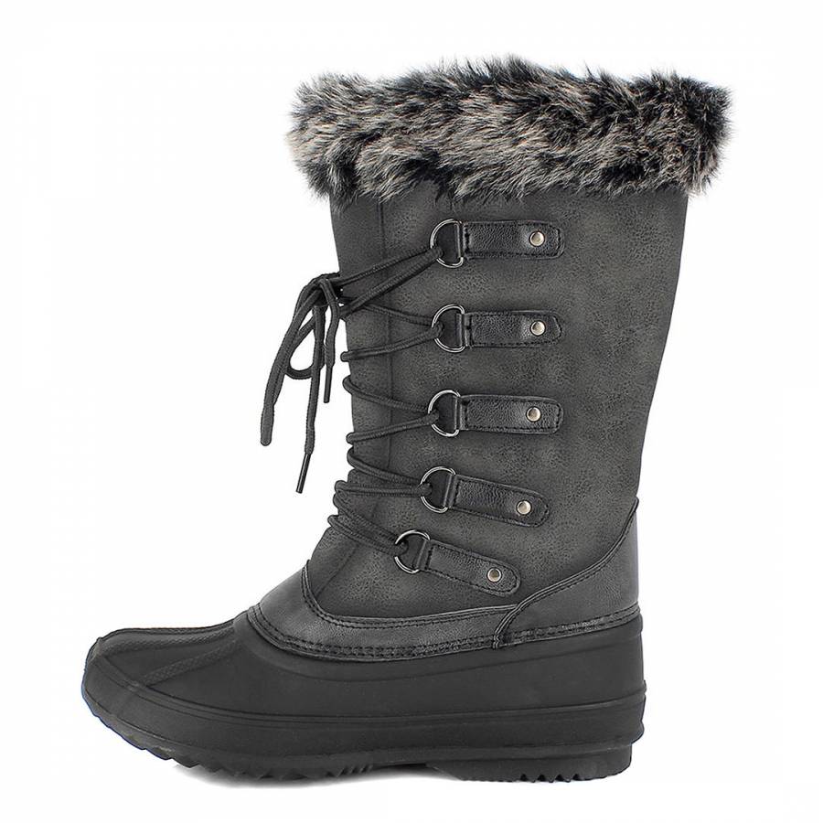 Grey Aude Faux Fur Cuff Winter Boots - BrandAlley