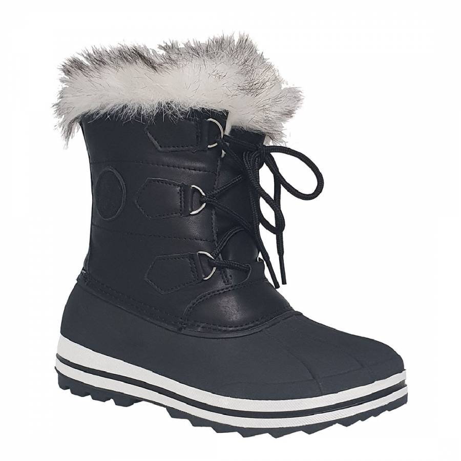 Black Elisa Faux Fur Cuff Snow Boots - BrandAlley