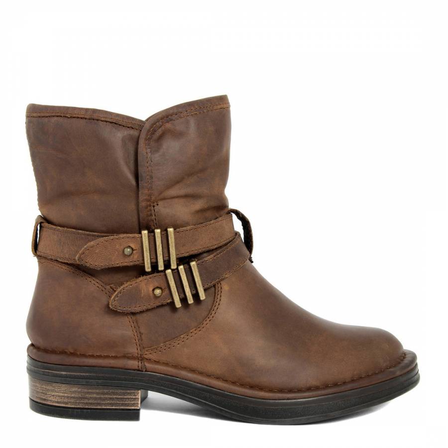 Brown Leather Train Buckle Ankle Boots - BrandAlley