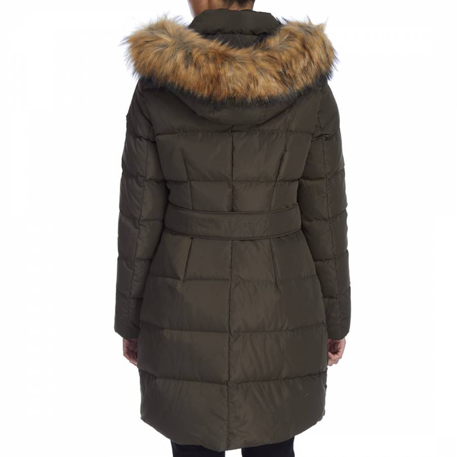 Khaki Down Side Tab Quilted Coat - BrandAlley