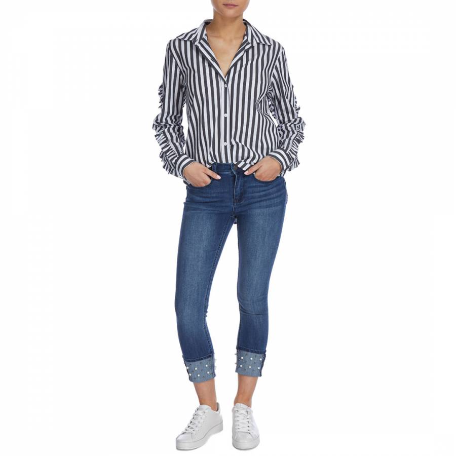 Black and White Striped Frill Shirt - BrandAlley