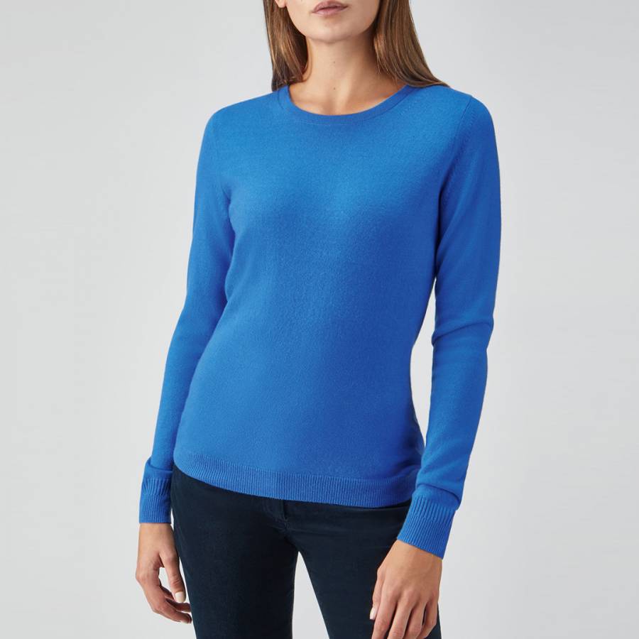 Soft Cobalt Cashmere Slim Fit Crew Neck Sweater - BrandAlley